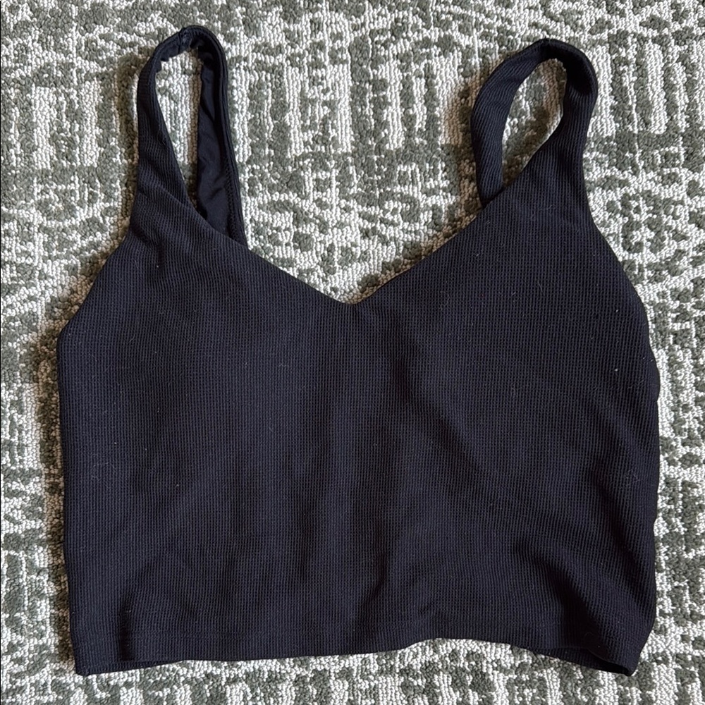 Offline Black micro waffle Crop Top
